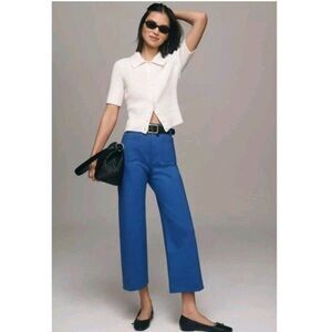 Anthropologie Maeve The Colette Cropped Wide Leg Pants Blue Size 31 Petite
